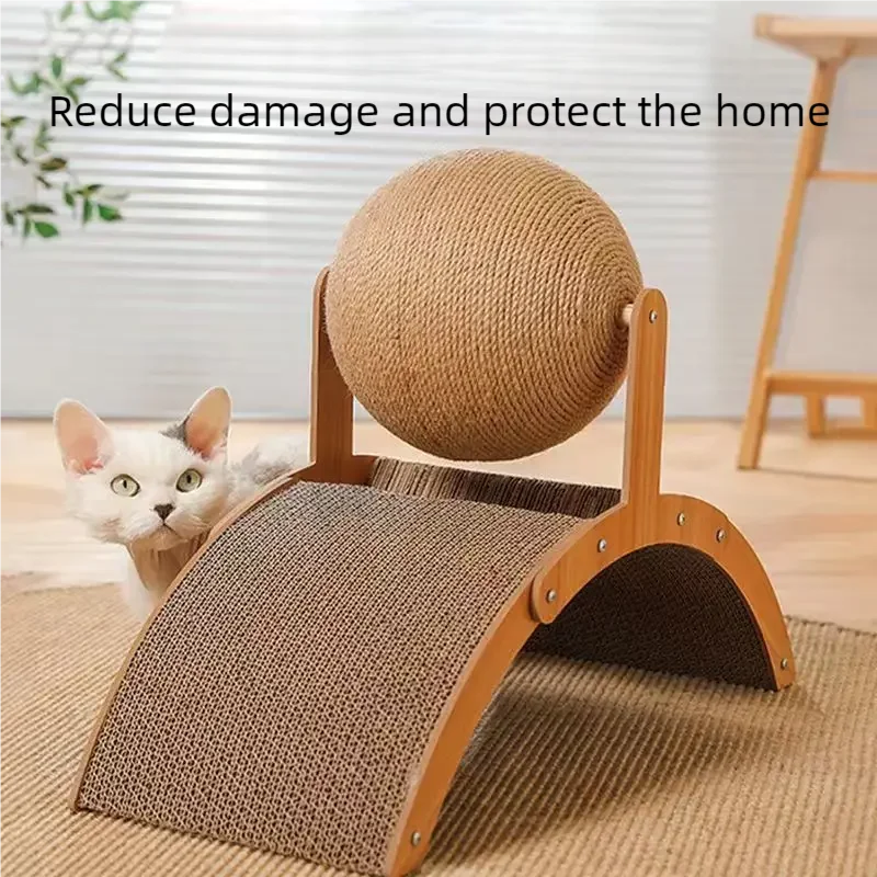 Natural sisal scratching ball and board combo for active cats.