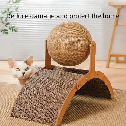 Natural sisal scratching ball and board combo for active cats.