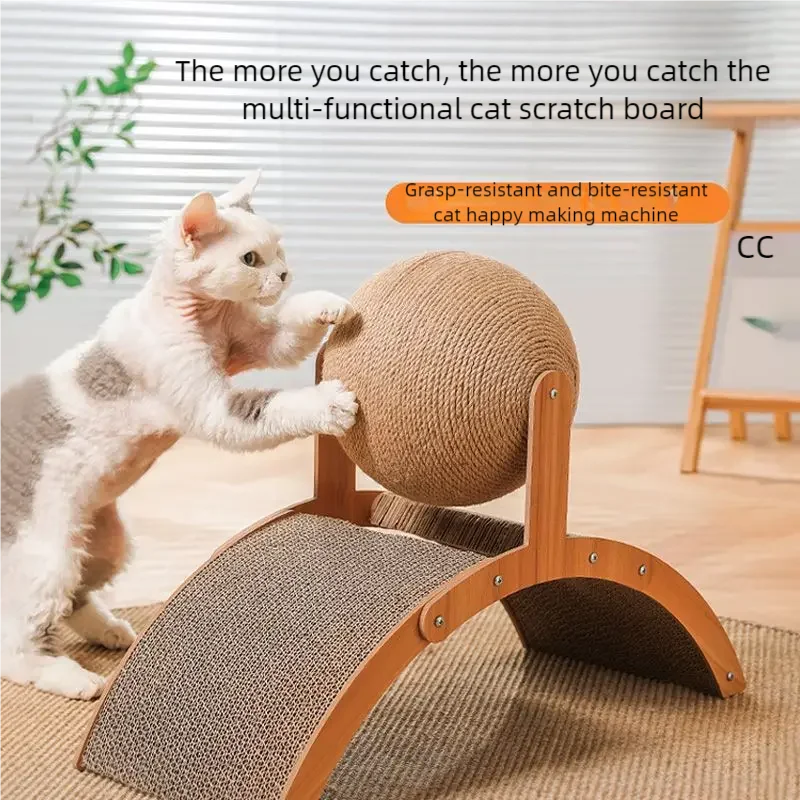Natural sisal scratching ball and board combo for active cats.