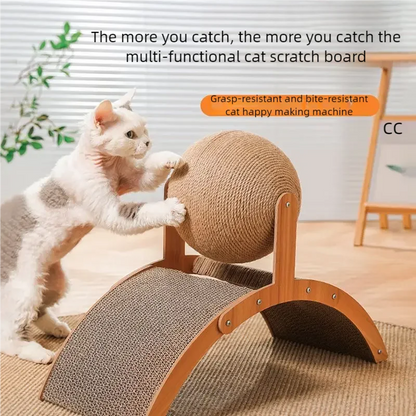 Natural sisal scratching ball and board combo for active cats.