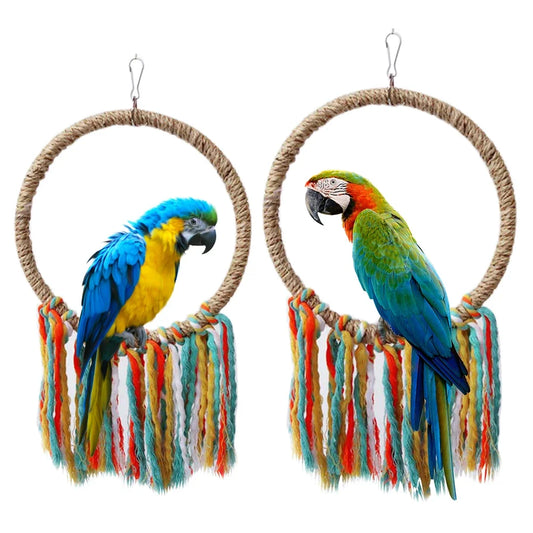 Parrot Cotton Rope Ring Toy Hanging Chew, Swing & Climbing Perch for Pet Birds