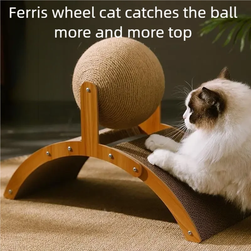 Natural sisal scratching ball and board combo for active cats.