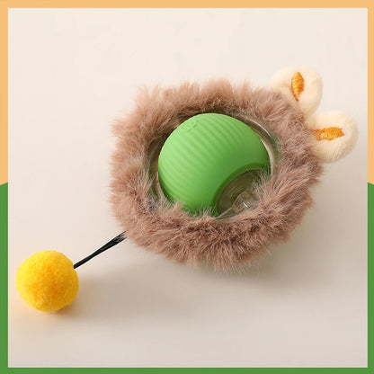 Automatic rolling cat toy for active indoor play and stimulation.
