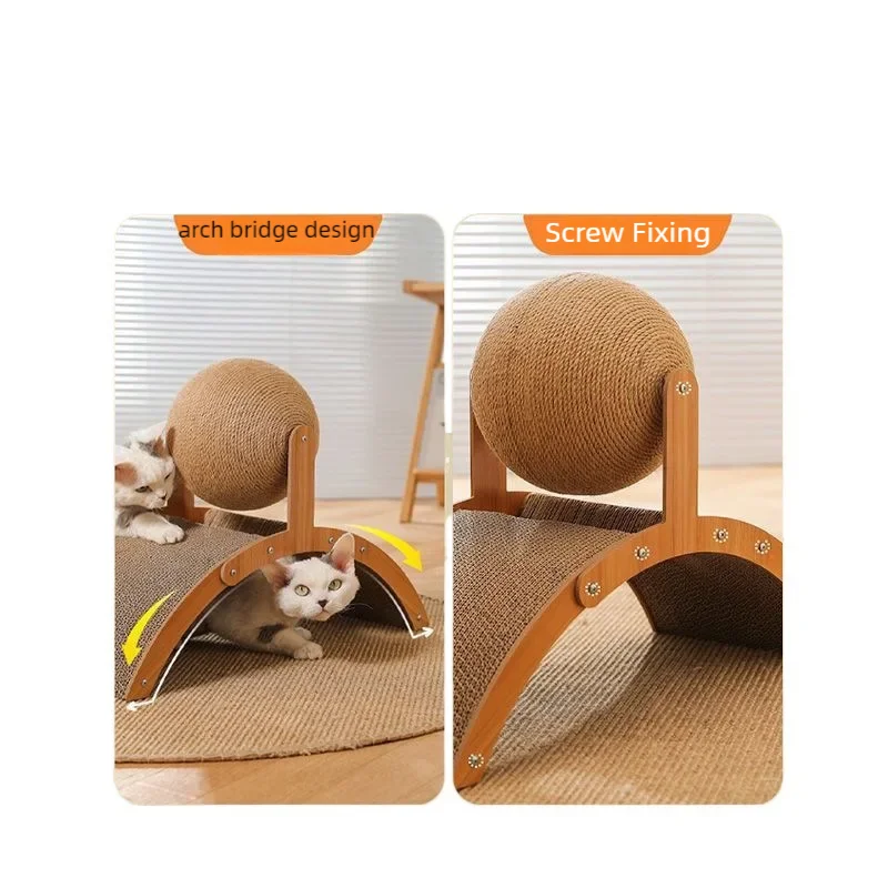 Natural sisal scratching ball and board combo for active cats.
