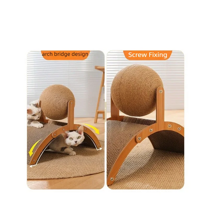 Natural sisal scratching ball and board combo for active cats.