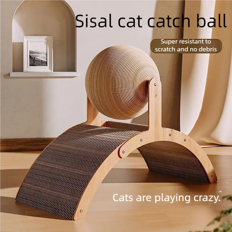 Natural sisal scratching ball and board combo for active cats.