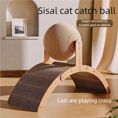 Natural sisal scratching ball and board combo for active cats.
