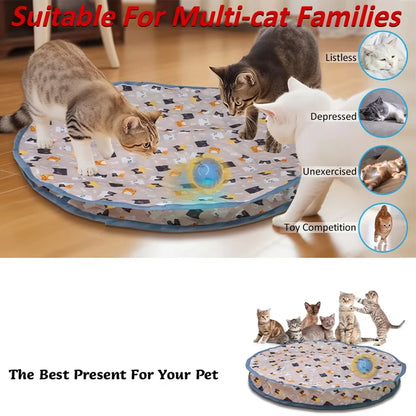 Automatic rolling cat toy for active indoor play and stimulation.
