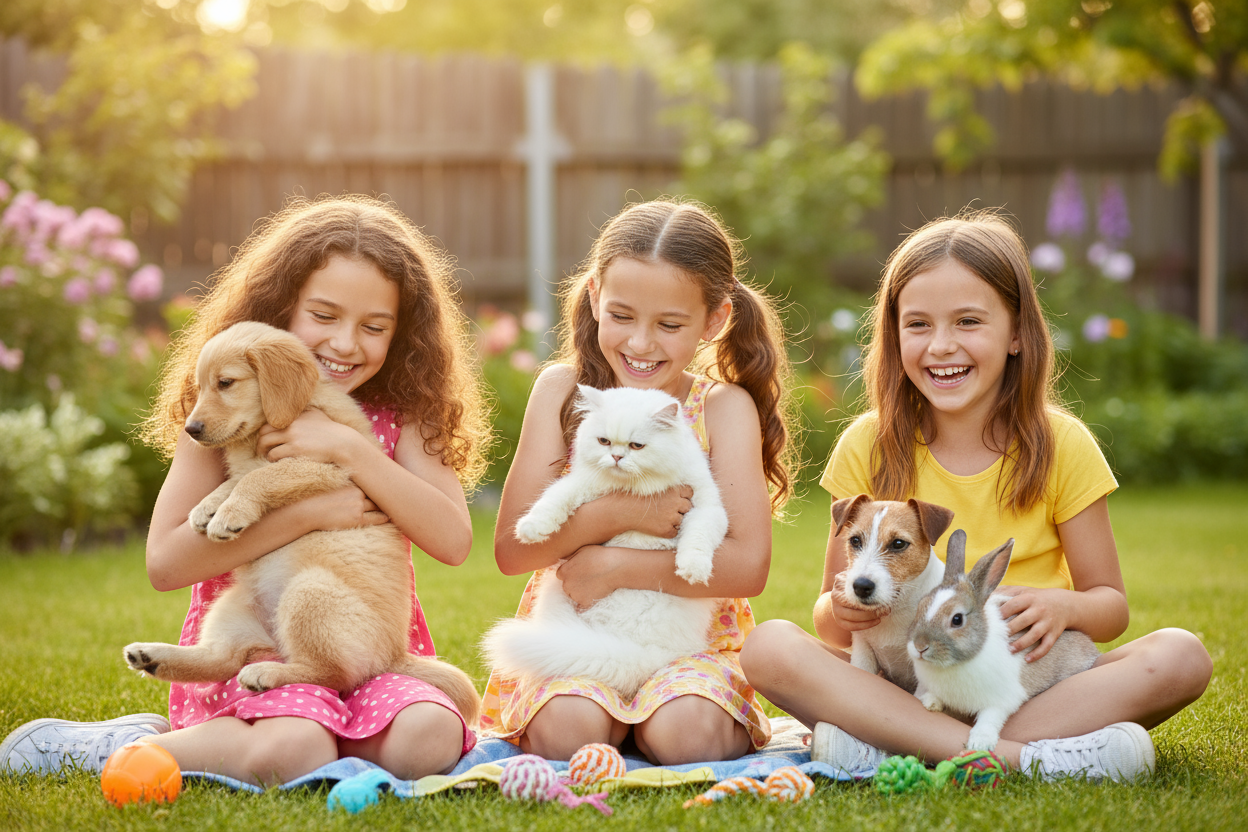 Happy pet lover girls